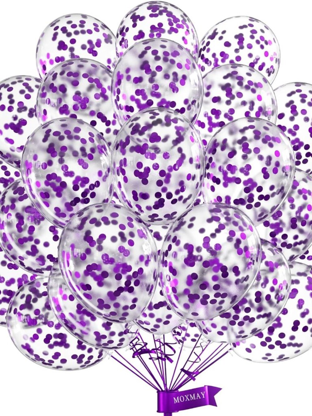 Purple Confetti Balloons, 12inch, 50 Pcs, Latex, Perfect for Birthdays, Unisex-A